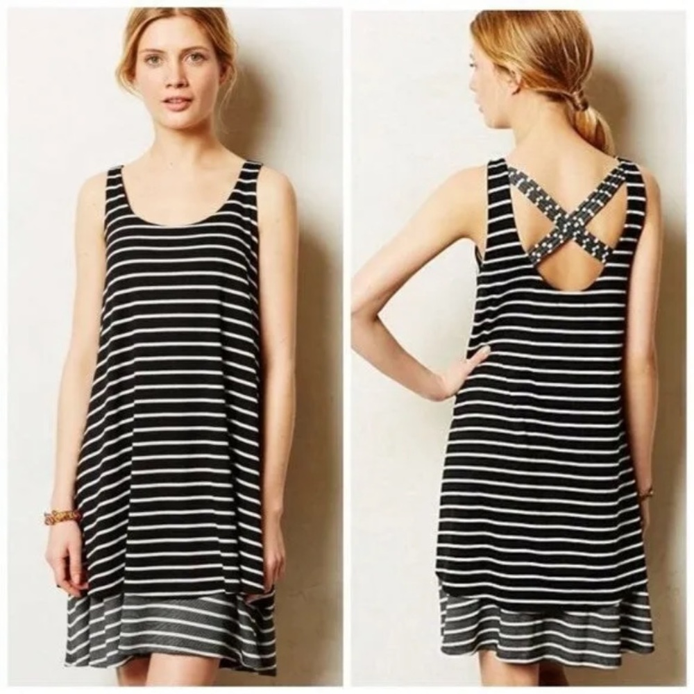 NWT Anthropologie Puella Black & White Striped Crossback Dress Flowy Summer
